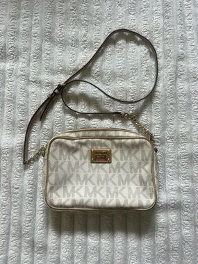 Michael Kors Cream Logo Crossbody Bag with Gold Hardware